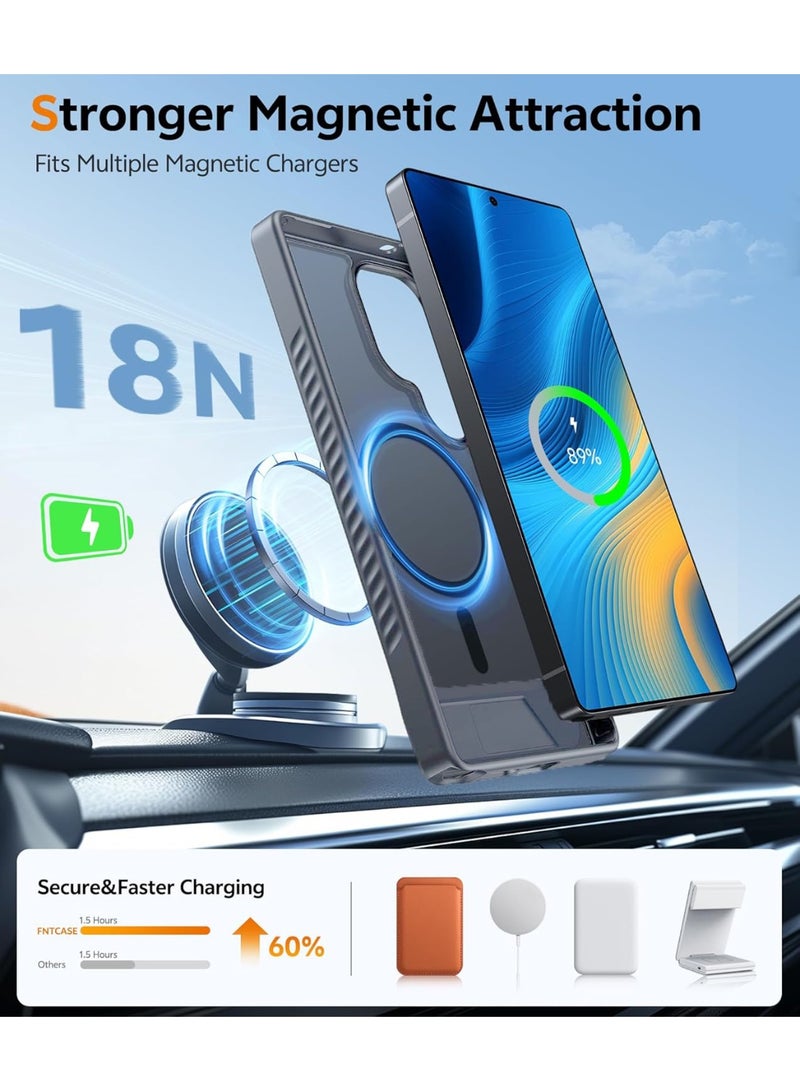 غطاء سامسونج جالاكسي S25 ألترا مغناطيسي بلون رمادي نيبيوس مع مسند معدني، متوافق مع MagSafe، تصميم ضبابي شفاف ومضاد للصدمات والخدوش بحماية بمستوى عسكري (Nimbus Grey) - Image 2