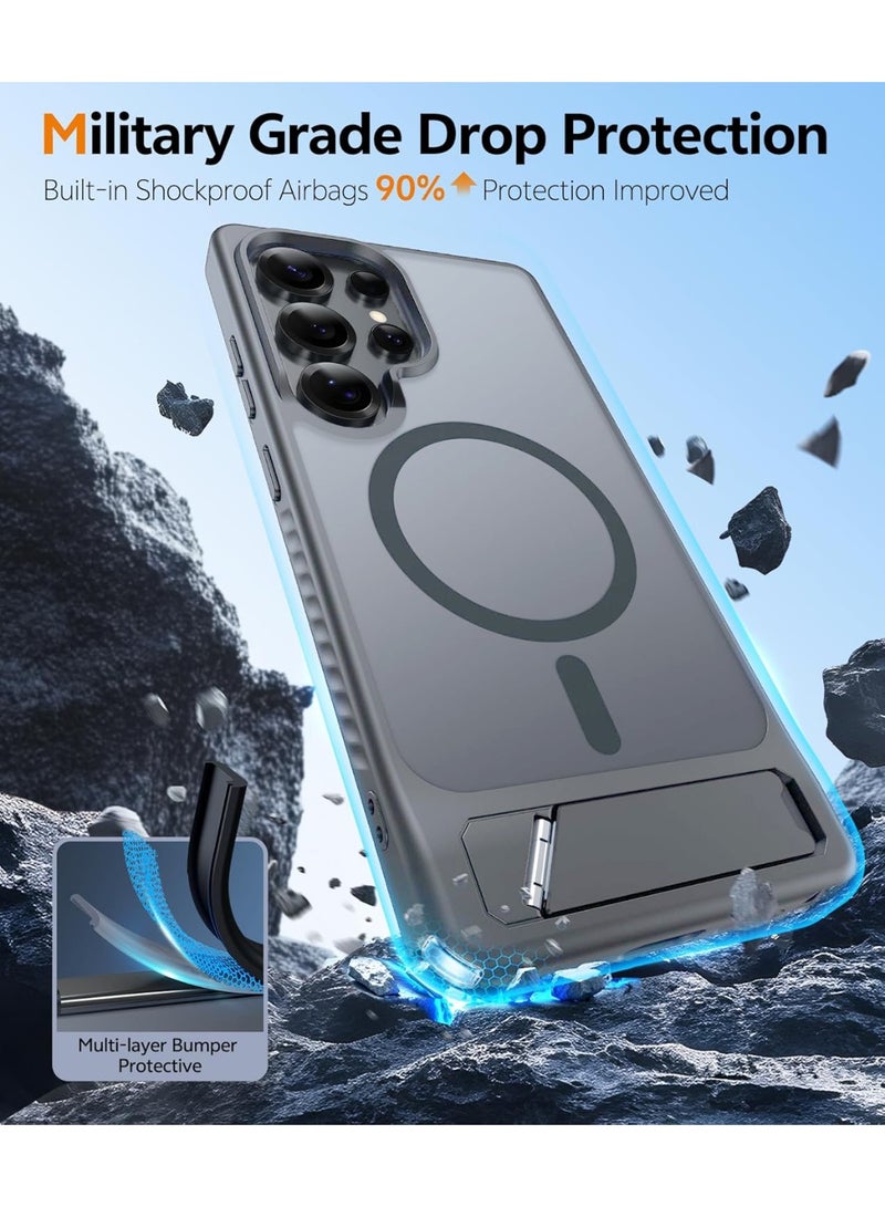 غطاء سامسونج جالاكسي S25 ألترا مغناطيسي بلون رمادي نيبيوس مع مسند معدني، متوافق مع MagSafe، تصميم ضبابي شفاف ومضاد للصدمات والخدوش بحماية بمستوى عسكري (Nimbus Grey) - Image 4