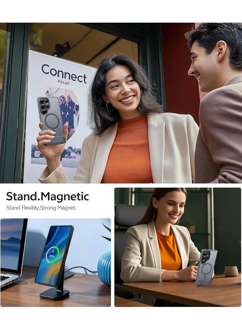 غطاء سامسونج جالاكسي S25 ألترا مغناطيسي بلون رمادي نيبيوس مع مسند معدني، متوافق مع MagSafe، تصميم ضبابي شفاف ومضاد للصدمات والخدوش بحماية بمستوى عسكري (Nimbus Grey) - Image 5