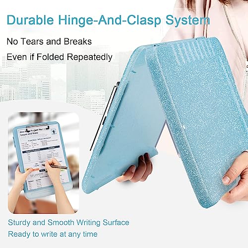 SFLHHDM Glitter Clipboard with Storage,Storage Clipboard with Pen Holder,A4 Binder Clip Boards 8.5x11 with Low Profile Clip,Side Opening Sparkle Clipboards, Clipboards Folder for Office Supplies-Aqua Blue - Image 4