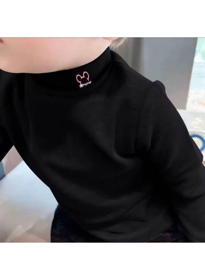 Children's Half Turtleneck Velvet Bottoming Shirt For Boys And Girls In Autumn And Winter, Casual And Versatile Cartoon Tops, Medium And Large Kidsren's Long-sleeved T-shirts