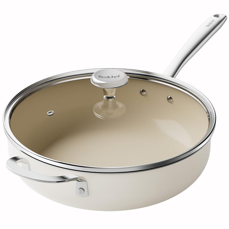 Redchef Ceramic Saute Pan with Lid, Nonstick Deep Frying Pan, 5QT Jumbo Cooker with Helper Handle & Lid, Non Toxic Ceramic Cooking Pan, Chef Pan, Dishwasher & Oven Safe, PFAS PFOA & PTFE Free - Image 1