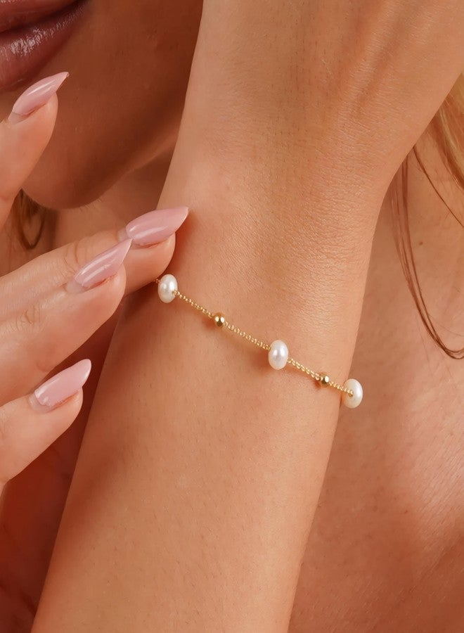 HENGSHENG Pearls Bracelets for Women 18K Gold Plated Freshwater AAAA Pearls Dainty Chain Link Bracelets - Single Golden Beads - Image 4