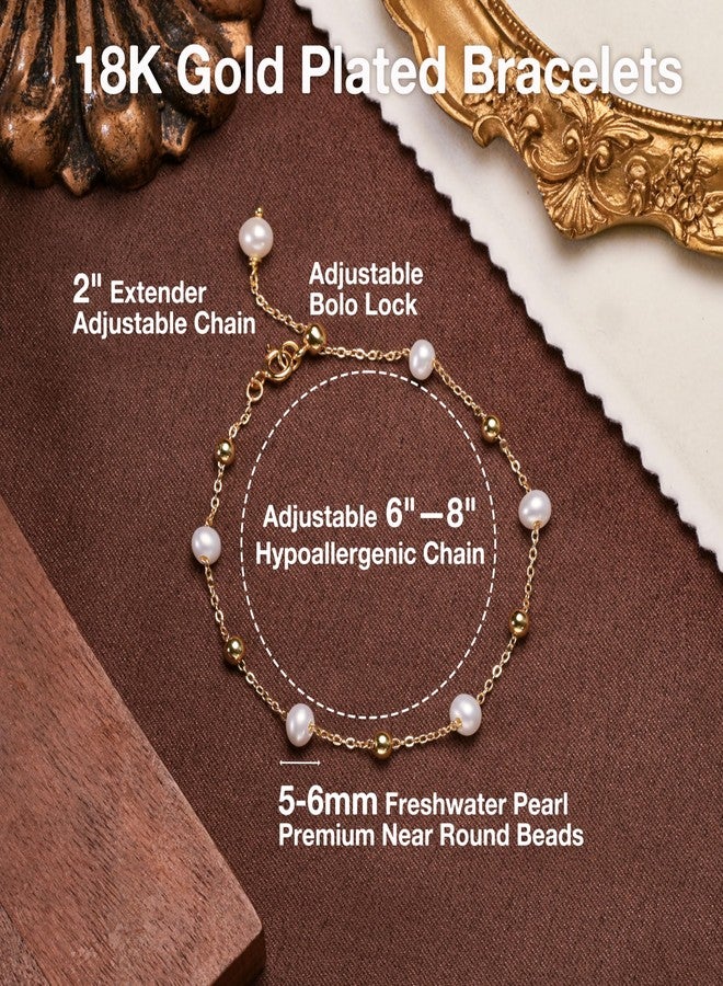 HENGSHENG Pearls Bracelets for Women 18K Gold Plated Freshwater AAAA Pearls Dainty Chain Link Bracelets - Single Golden Beads - Image 3