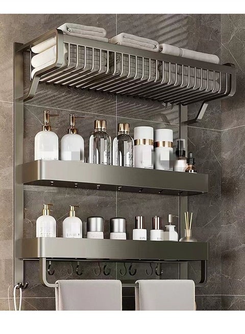 3 Tiers Bath Towel Rack Storage Organizer Shelf for Bathroom Toilet Aluminium Alloy Gray 57 x 15 x 62 Centimeter