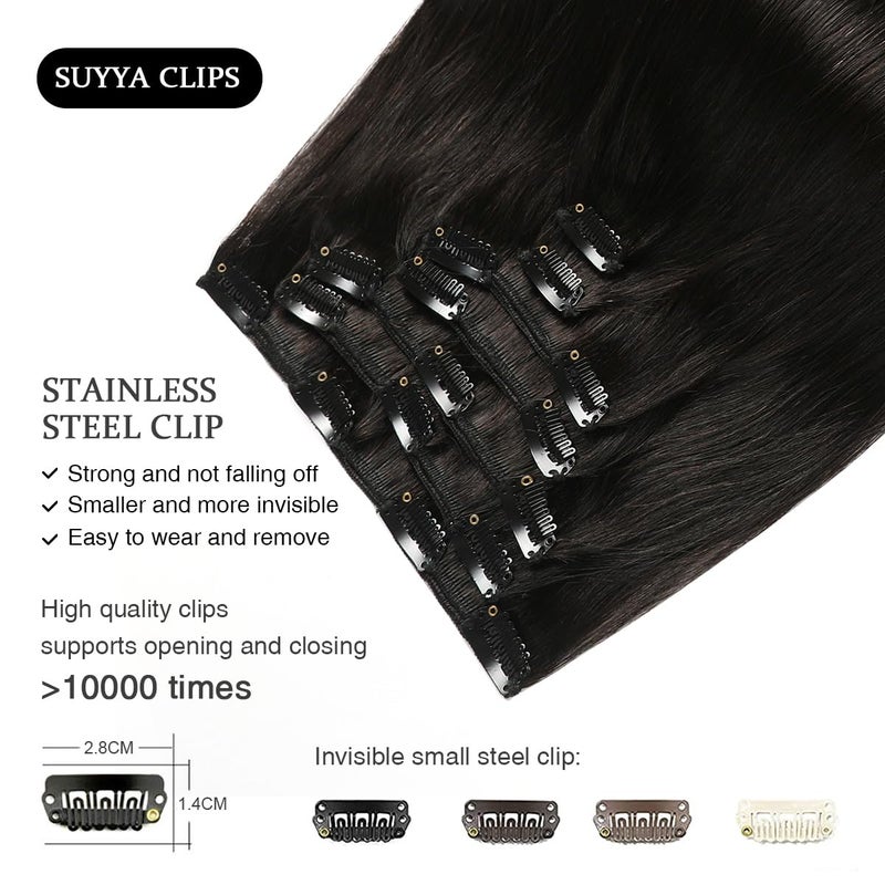 SUYYA 16 Inch 120g 7pcs Clip in Hair Extensions, Straight Double Weft Natural Black (16 inches #1B Off Black) - Image 4