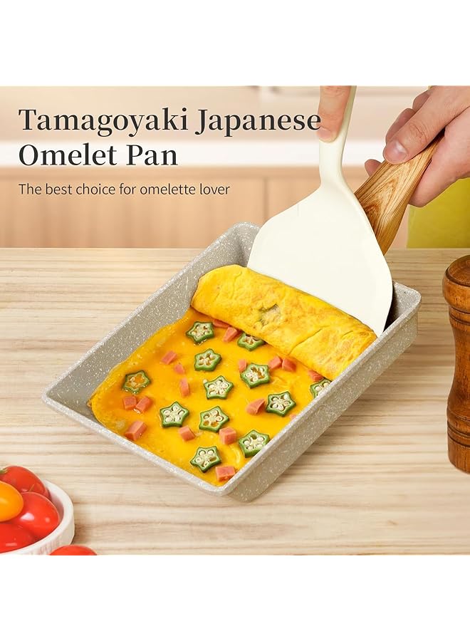 Tamagoyaki Pan Japanese Omelette Pan   Nonstick Tamago Pan, Rectangle Egg Frying Pan, Omelet Pan With Spatula  Whisk, Wooden Handle, Pfos  Pfoa Free, Oven  Dishwasher Safe - Image 2