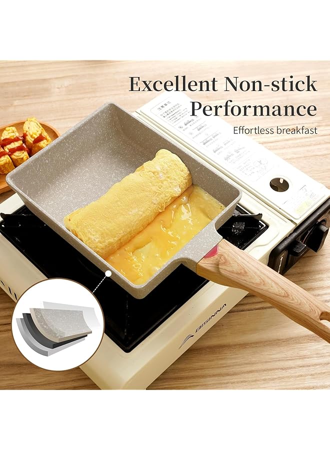 Tamagoyaki Pan Japanese Omelette Pan   Nonstick Tamago Pan, Rectangle Egg Frying Pan, Omelet Pan With Spatula  Whisk, Wooden Handle, Pfos  Pfoa Free, Oven  Dishwasher Safe - Image 3