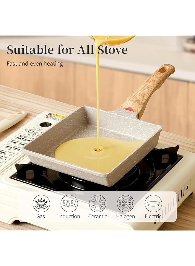 Tamagoyaki Pan Japanese Omelette Pan   Nonstick Tamago Pan, Rectangle Egg Frying Pan, Omelet Pan With Spatula  Whisk, Wooden Handle, Pfos  Pfoa Free, Oven  Dishwasher Safe - Image 5