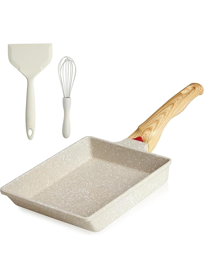 Tamagoyaki Pan Japanese Omelette Pan   Nonstick Tamago Pan, Rectangle Egg Frying Pan, Omelet Pan With Spatula  Whisk, Wooden Handle, Pfos  Pfoa Free, Oven  Dishwasher Safe - Image 1