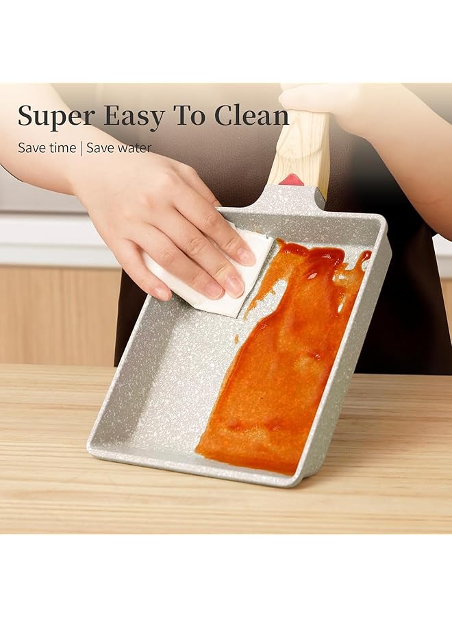 Tamagoyaki Pan Japanese Omelette Pan   Nonstick Tamago Pan, Rectangle Egg Frying Pan, Omelet Pan With Spatula  Whisk, Wooden Handle, Pfos  Pfoa Free, Oven  Dishwasher Safe - Image 4