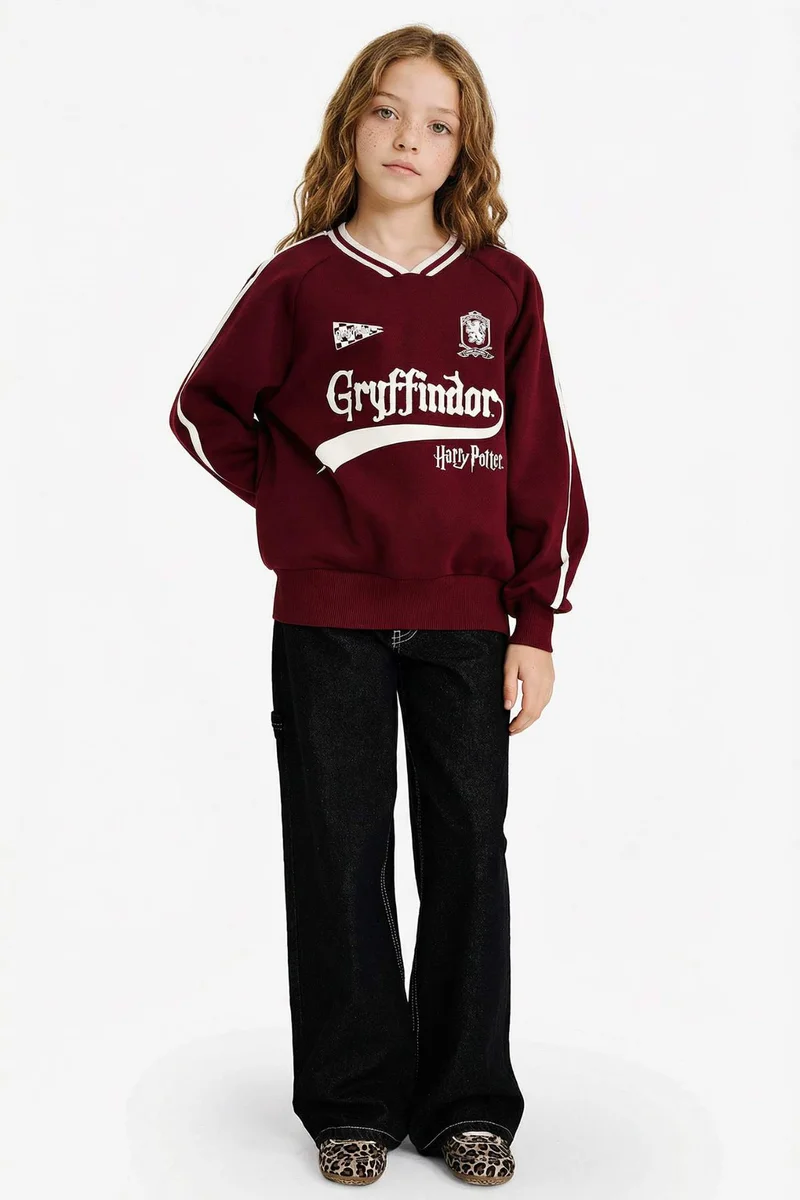 ديفاكتو Girl Harry Potter Oversize Fit V-Neck Soft Fleece Lined Sweatshirt