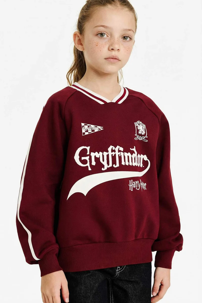 ديفاكتو Girl Harry Potter Oversize Fit V-Neck Soft Fleece Lined Sweatshirt