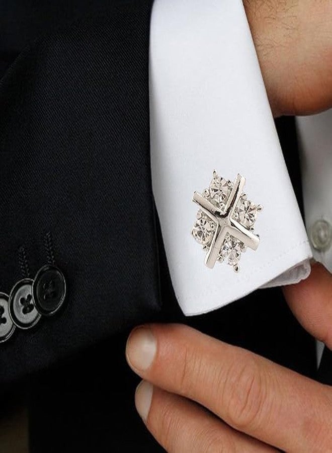 Cufflinks Set Diamonds Crystals Tie pin for Men in a Gift Box Valentines Day Gifts for Men Silver Cufflink,Tie pin - Gift Box (nice cufflinks tie pin) - Image 2