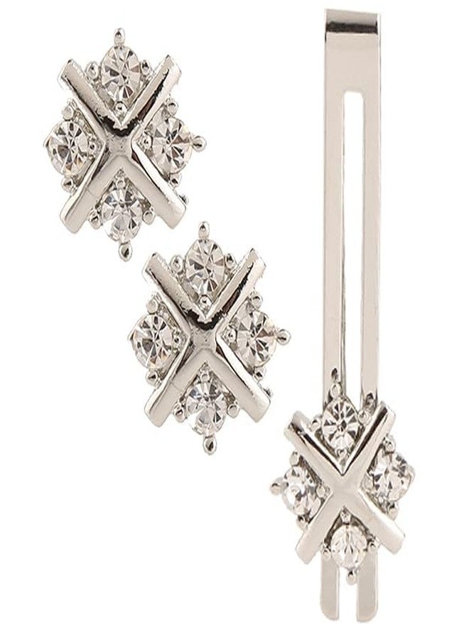 Cufflinks Set Diamonds Crystals Tie pin for Men in a Gift Box Valentines Day Gifts for Men Silver Cufflink,Tie pin - Gift Box (nice cufflinks tie pin) - Image 1