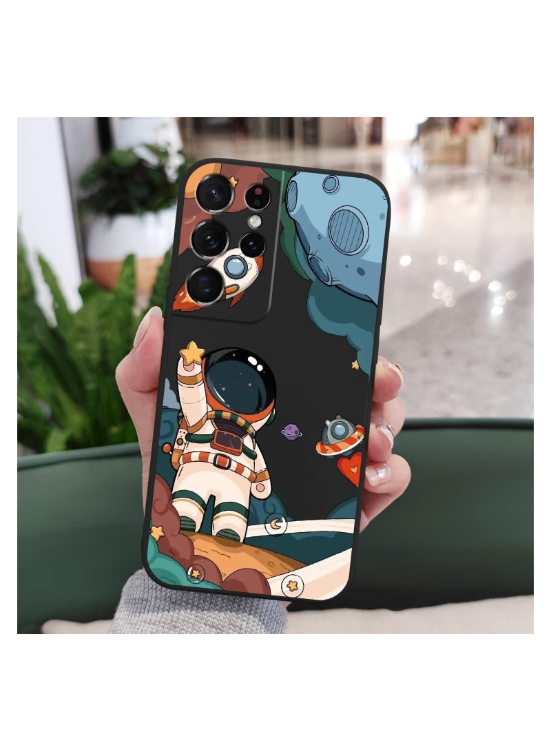 for Samsung S21 Ultra Case, for Samsung Galaxy S21 Ultra Case Butterfly Floral Astronauts Creative Sides Phone Cover Fashionablee Designs Soft Silicone Slim S21 Ultra Phone Case-Astronaut Black - Image 2