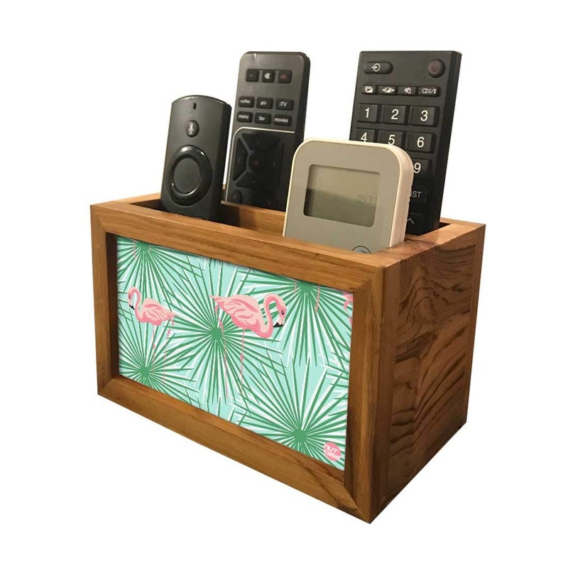 Nutcase Designer Teak Wood TV Remote Stand For Home Remote Holders Organizer Caddy for TV/AC Remotes Control -Multipurpose Desk Organiser-6�x4�x4� - Flamingoes Leaves - Image 5