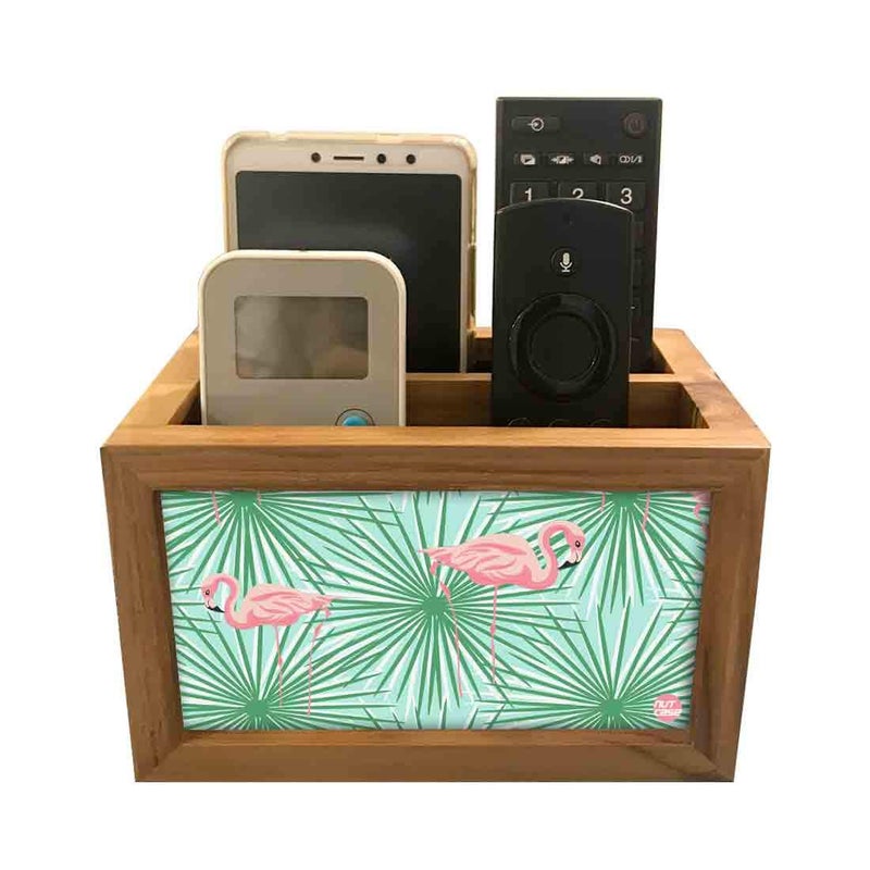 Nutcase Designer Teak Wood TV Remote Stand For Home Remote Holders Organizer Caddy for TV/AC Remotes Control -Multipurpose Desk Organiser-6�x4�x4� - Flamingoes Leaves - Image 2