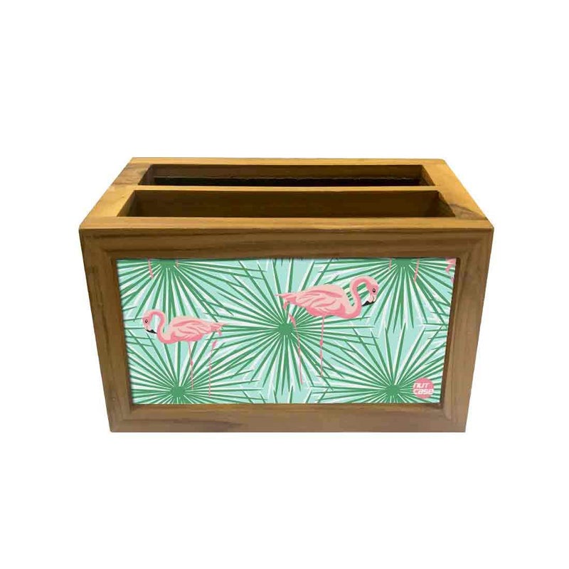 Nutcase Designer Teak Wood TV Remote Stand For Home Remote Holders Organizer Caddy for TV/AC Remotes Control -Multipurpose Desk Organiser-6�x4�x4� - Flamingoes Leaves - Image 4