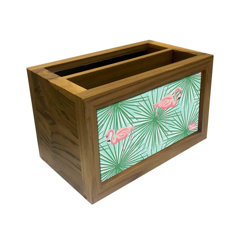 Nutcase Designer Teak Wood TV Remote Stand For Home Remote Holders Organizer Caddy for TV/AC Remotes Control -Multipurpose Desk Organiser-6�x4�x4� - Flamingoes Leaves - Image 3