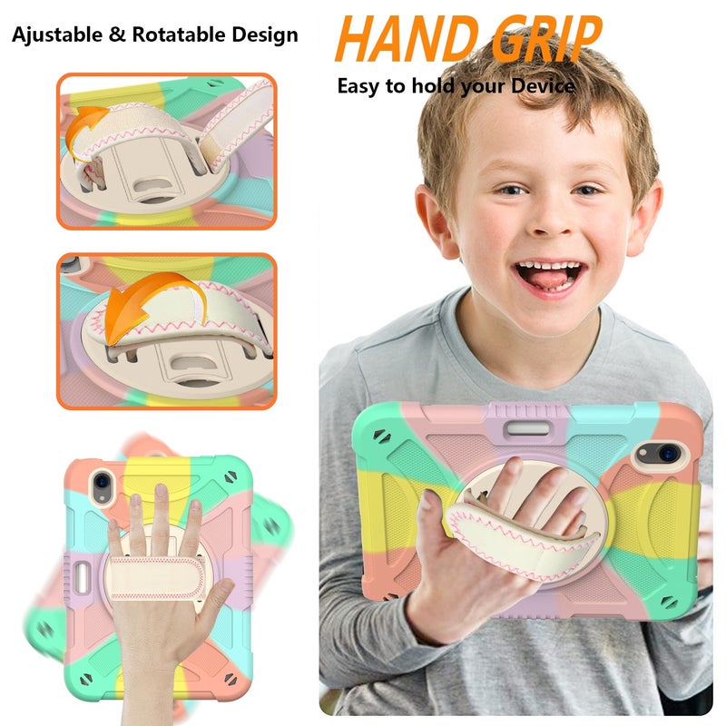 erorex For Ipad Mini 6 / Mini 2024 Pc Hybrid Silicone Tablet Case With Holder & Hand Strap & Shoulder Strap(Colorful Rose Gold) - Image 4