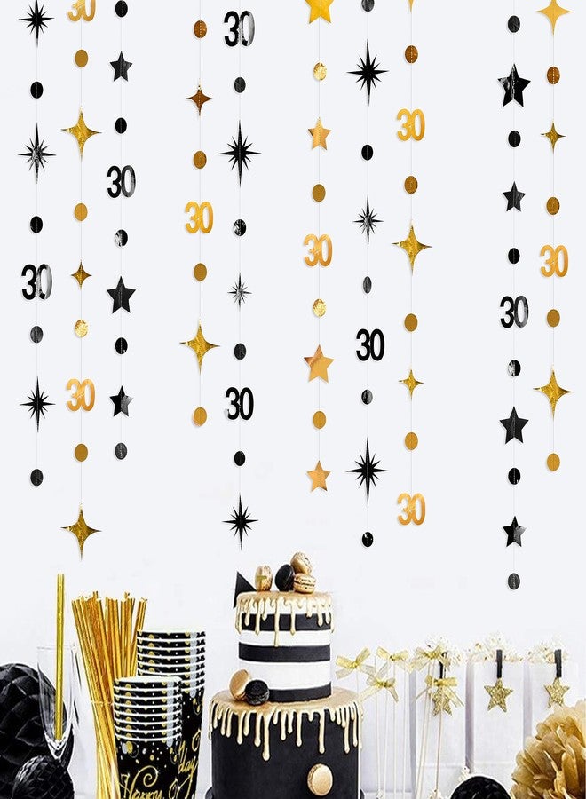 بينك بلوم زينة عيد الميلاد الثلاثين باللونين الأسود والذهبي، تتضمن الرقم 30، دائرة منقطة، إكليل نجوم متلألئة، شرائط معدنية، لافتة خلفية، مناسبة للرجال والنساء، احتفالاً بالذكرى الثلاثين السعيدة. - Image 3
