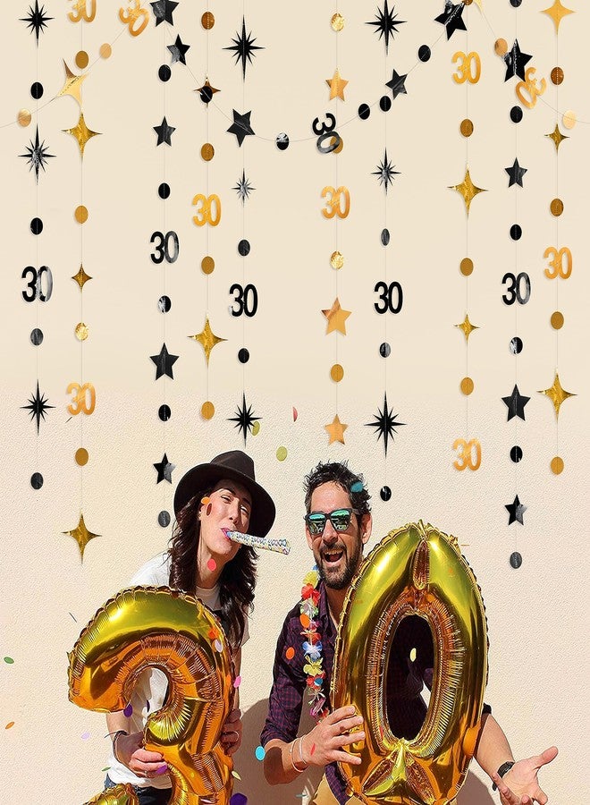 بينك بلوم زينة عيد الميلاد الثلاثين باللونين الأسود والذهبي، تتضمن الرقم 30، دائرة منقطة، إكليل نجوم متلألئة، شرائط معدنية، لافتة خلفية، مناسبة للرجال والنساء، احتفالاً بالذكرى الثلاثين السعيدة. - Image 5