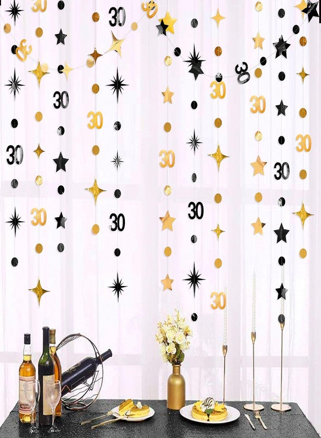 بينك بلوم زينة عيد الميلاد الثلاثين باللونين الأسود والذهبي، تتضمن الرقم 30، دائرة منقطة، إكليل نجوم متلألئة، شرائط معدنية، لافتة خلفية، مناسبة للرجال والنساء، احتفالاً بالذكرى الثلاثين السعيدة. - Image 1