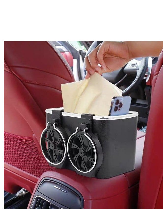 Generic Car armrest storage box, water cup holder, tissue storage, multifunctional Universal Foldable, car seat side organizer for Water Cup, paper towels and mobiles-black - from Rana store  - Image 1