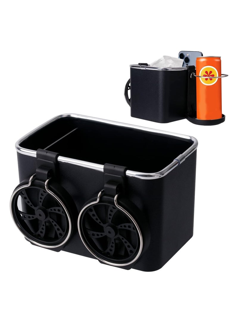 Generic Car armrest storage box, water cup holder, tissue storage, multifunctional Universal Foldable, car seat side organizer for Water Cup, paper towels and mobiles-black - from Rana store  - Image 3