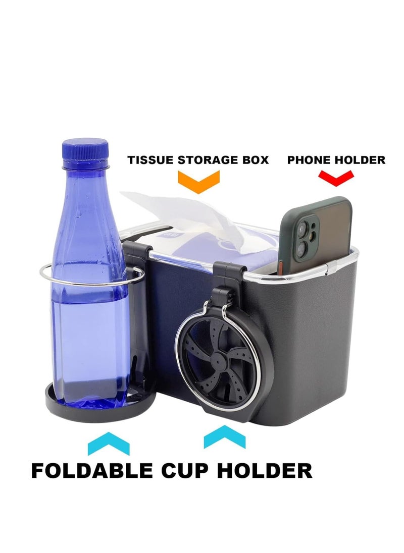 Generic Car armrest storage box, water cup holder, tissue storage, multifunctional Universal Foldable, car seat side organizer for Water Cup, paper towels and mobiles-black - from Rana store  - Image 5