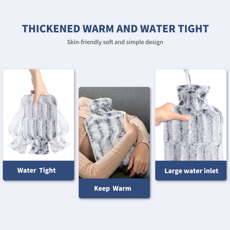 samply Hot Water Bottle - 2L Hot Water Bag with Furry Cover, Light Blue - Image 3