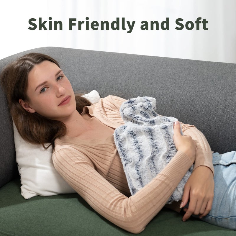 samply Hot Water Bottle - 2L Hot Water Bag with Furry Cover, Light Blue - Image 2