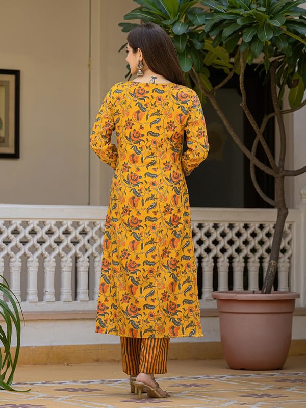Vaamsi Women's Floral Straight Printed Kurta Pant With Dupatta Set (VKSKD2256_XS_Yellow) - Image 4