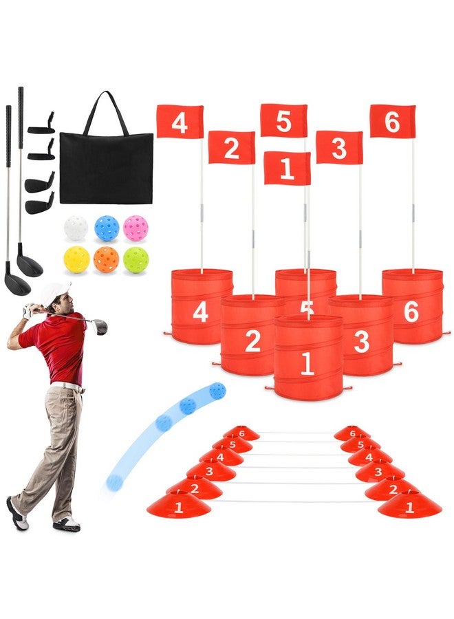 deAO Golf Yard Game Backyard Golf Games for Kids Adults, Portable 6 Holes Golf Course with Balls and Flag,Family Golf Gifts for Outdoor Indoor,Lawn, Park, Beach, Camping, Hotel (Red) - Image 1