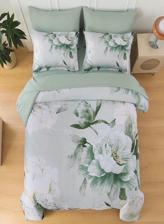 Dobuyly Floral Comforter Set Queen 7 Piece Bed in a Bag, Sage Green Reversible Comforter Set with Sheets, Soft Microfiber Botanical Flowers Summer Bedding Set for All Season - Image 3