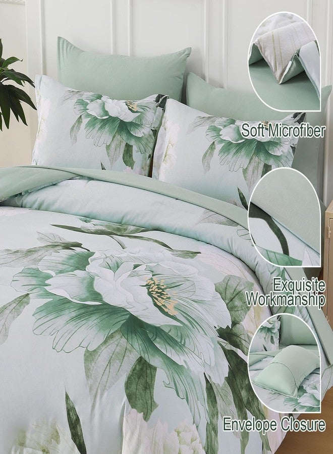 Dobuyly Floral Comforter Set Queen 7 Piece Bed in a Bag, Sage Green Reversible Comforter Set with Sheets, Soft Microfiber Botanical Flowers Summer Bedding Set for All Season - Image 4