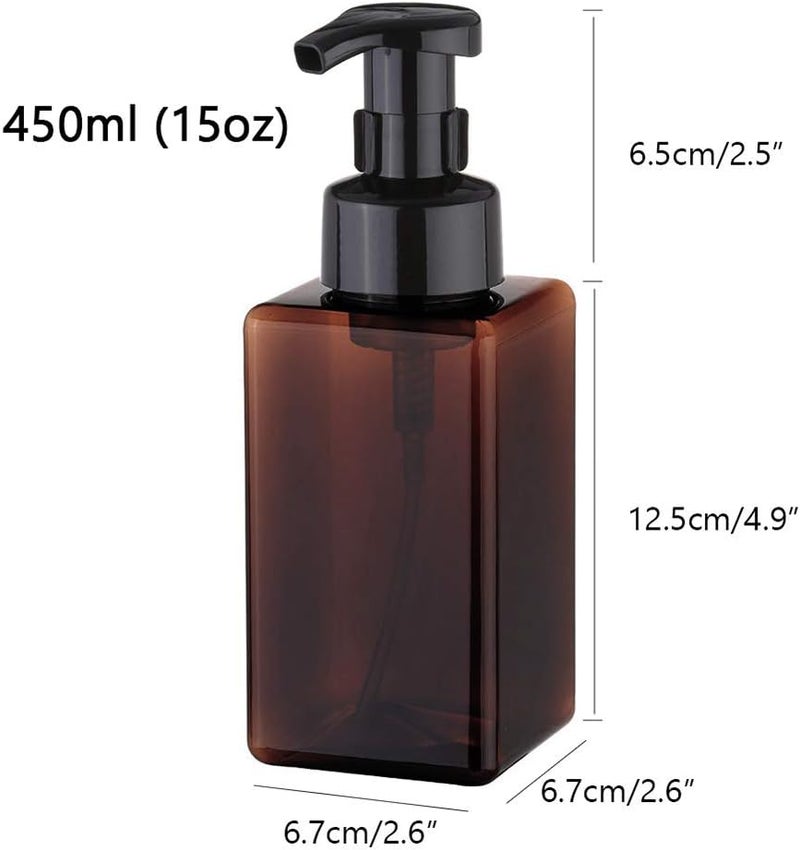 UUJOLY Foaming Soap Dispenser, 450ml (15oz) Refillable Pump Bottle Plastic for Liquid Soap, Shampoo, Body Wash (2 Pcs) (Amber) - Image 3