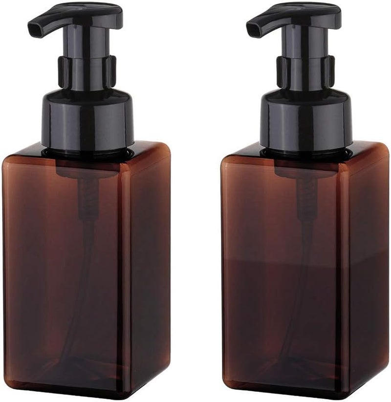UUJOLY Foaming Soap Dispenser, 450ml (15oz) Refillable Pump Bottle Plastic for Liquid Soap, Shampoo, Body Wash (2 Pcs) (Amber) - Image 1