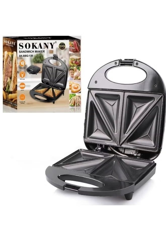 SOKANY Electric Non Stick Sandwich Maker 4 Slices 800W - Image 1