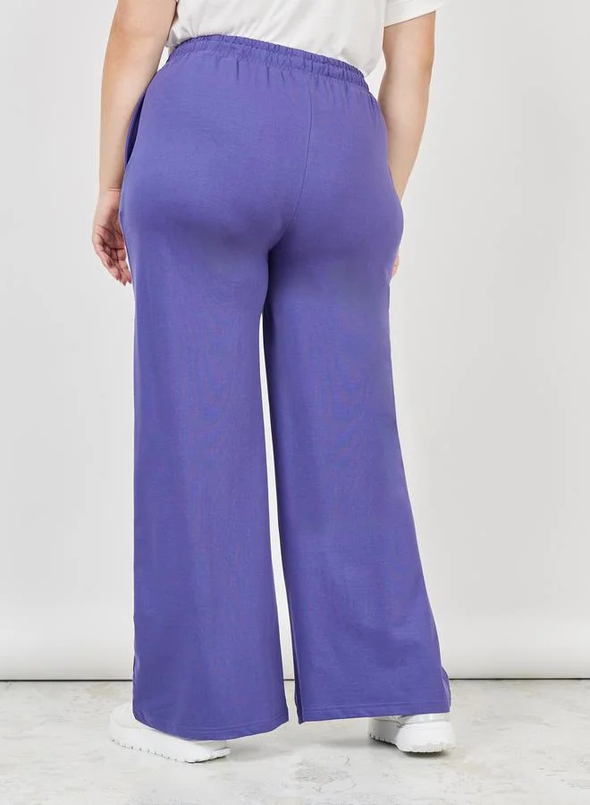 Styli Plus Solid Skater Fit Wide Leg Joggers