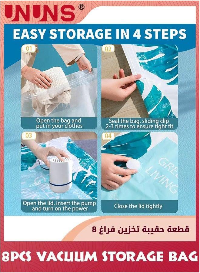 UNUNS 8 Pack Vacuum Storage Bags With Pump,(2jumbo,2large,2medium,2small) Sealed Bags,Vacuum For Comforters and Blankets,Bedding,Compression Seal Closet - Image 5