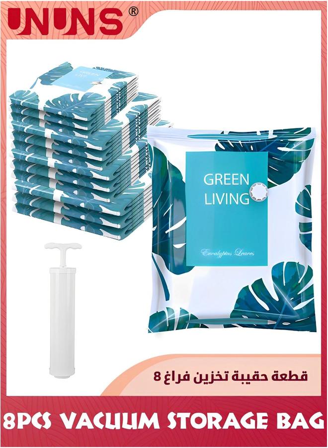 UNUNS 8 Pack Vacuum Storage Bags With Pump,(2jumbo,2large,2medium,2small) Sealed Bags,Vacuum For Comforters and Blankets,Bedding,Compression Seal Closet - Image 1