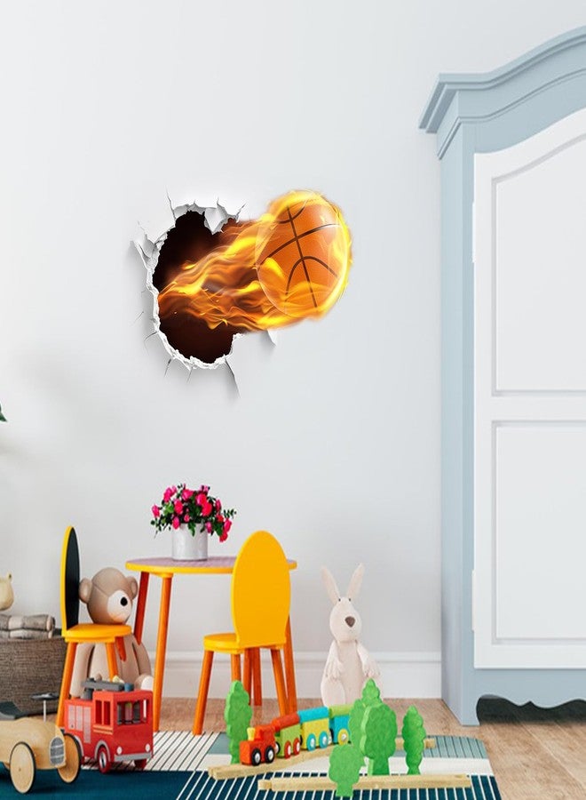 HOSTK Wall Art 3D Basketball Wall Sticker, Removable Cracked Wall Decor Murals, Flying Fire Basketball Peel and Stick Wall Decals for Basketball Fans Men Boys Kids Playroom Bedroom Sports Hall - Image 5