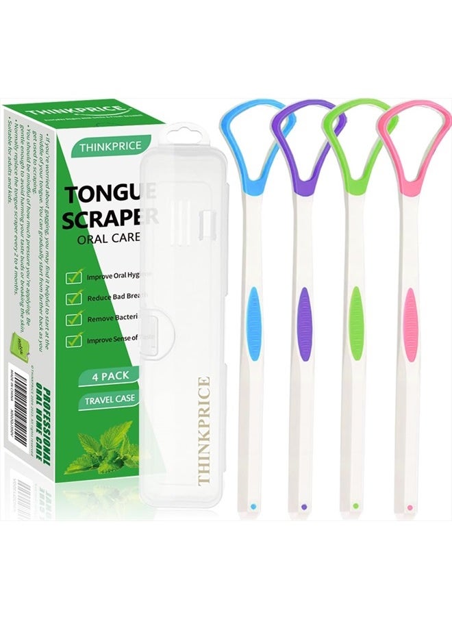THINKPRICE Tongue Scraper Cleaner 100% BPA Free Tongue Scrapers with Travel Handy Case for Adults, Kids, Healthy Oral Care, Easy to Use, Help Fight Bad Breath (4 PACK)  - Image 1
