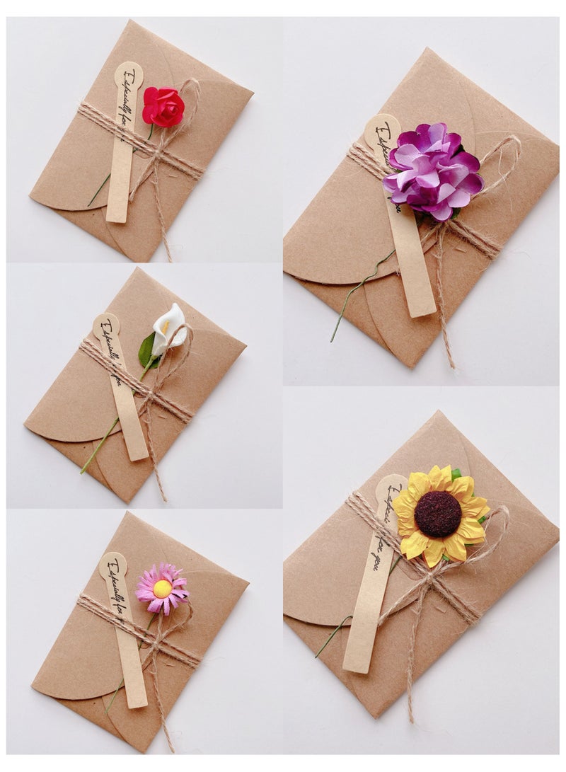 Generic 5 Packs Greeting Card,Brown Kraft 5 Floral Designs of Dried Flowers Greeting Cards with Envelopes, Stickers and Twine, Blank Note Cards for Friend (6.5*4.3 Inch)  - Image 1
