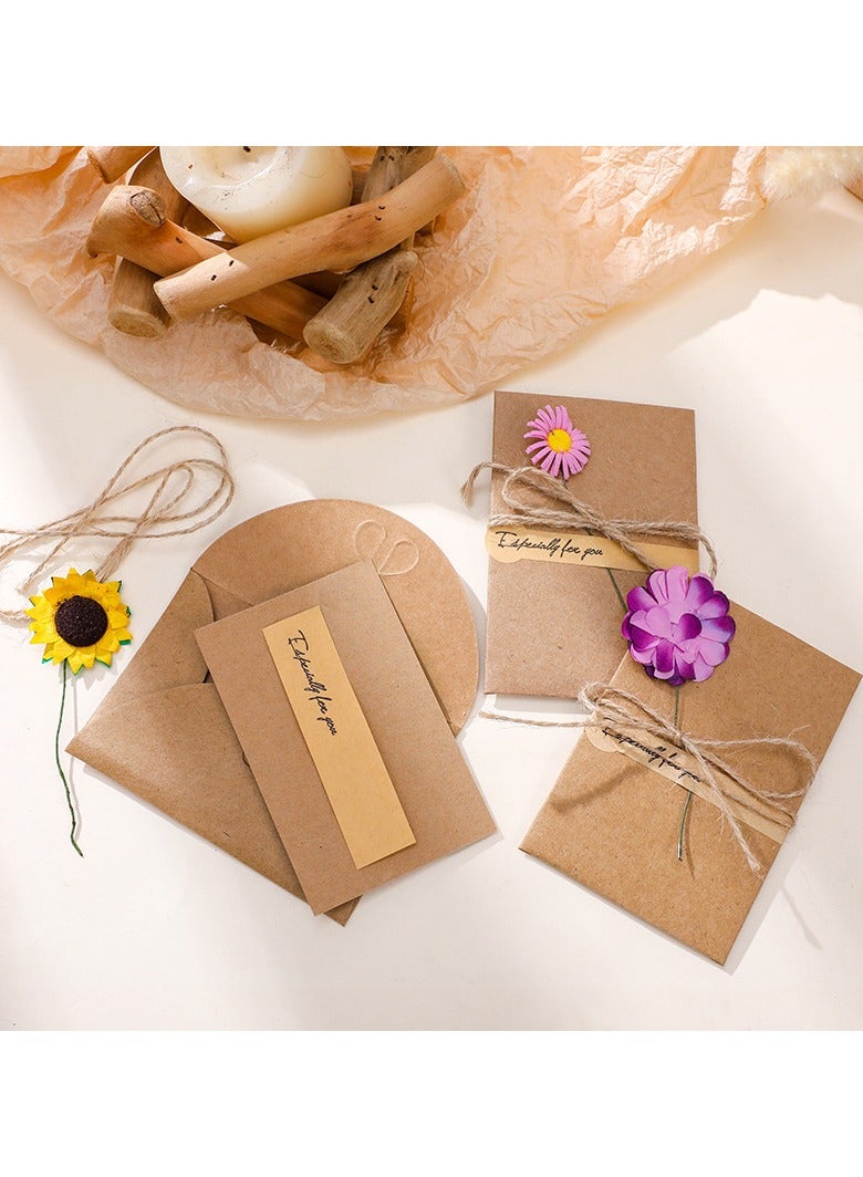 Generic 5 Packs Greeting Card,Brown Kraft 5 Floral Designs of Dried Flowers Greeting Cards with Envelopes, Stickers and Twine, Blank Note Cards for Friend (6.5*4.3 Inch)  - Image 5