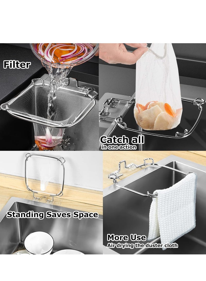 Kitchen Sink Strainer Basket with 50 Net Bags – Stainless Steel Food Waste Catcher with Double-Sided Tape, No Drill Filter for Leftovers  - Image 3