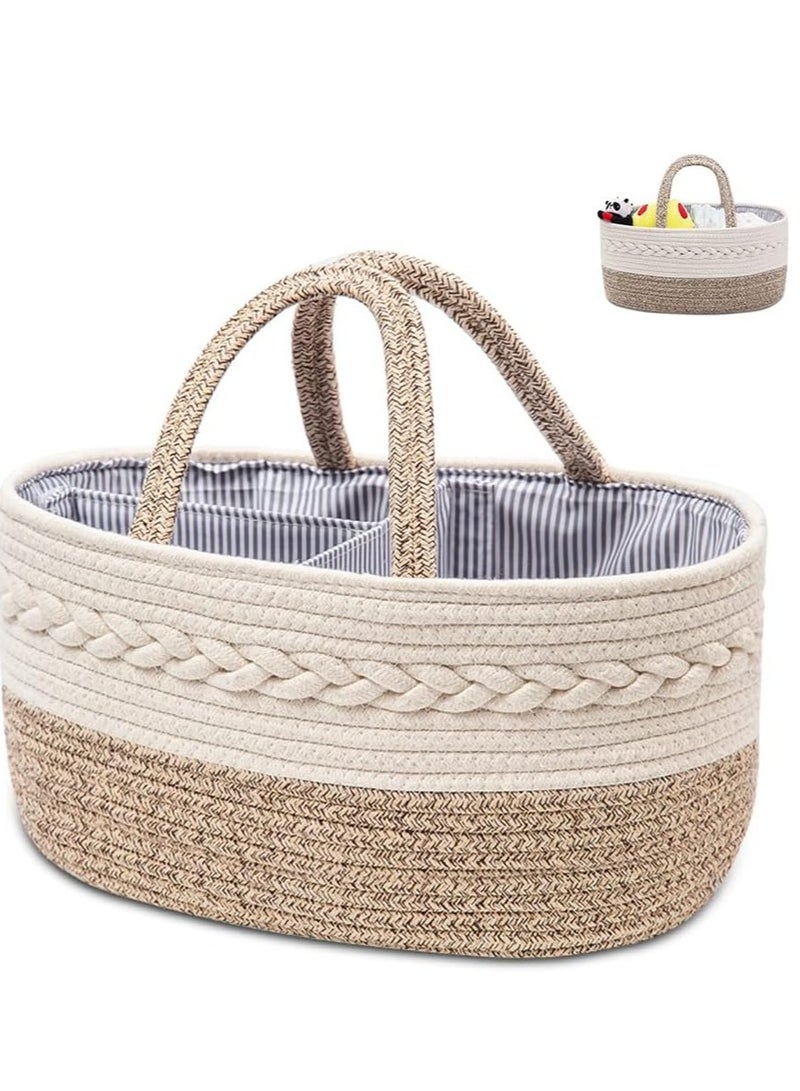 ORiTi Baby Diaper Caddy Organizer, Woven Rope Cotton Nursery Storage Basket - Image 1