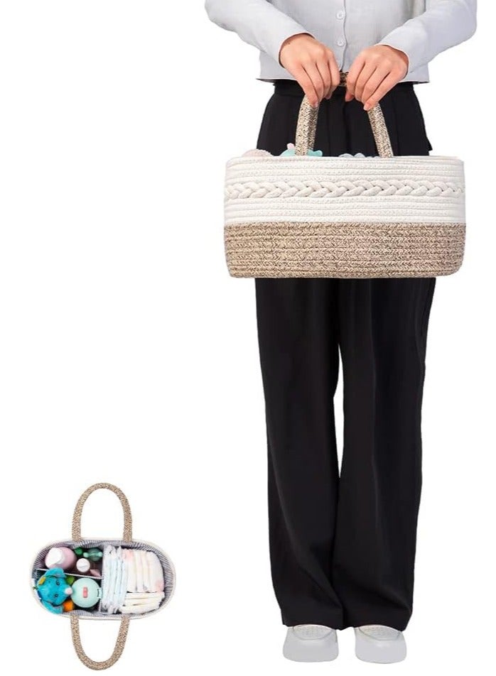 ORiTi Baby Diaper Caddy Organizer, Woven Rope Cotton Nursery Storage Basket - Image 3